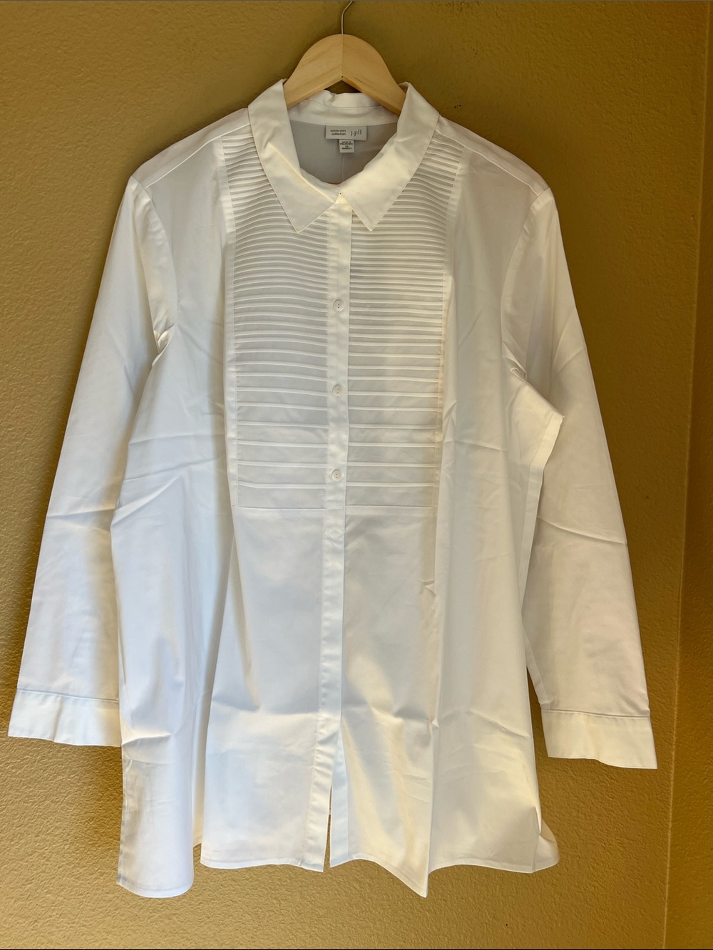 J Jill Pleated-Front Tunic Button Down Blouse 2X NWT White Shirt Collection
